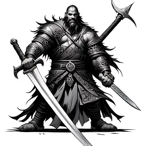 Warrior Wielding His Swords