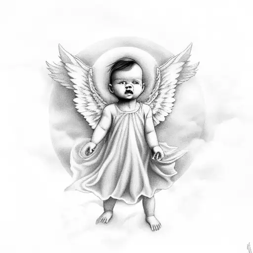 Baby Angel Surrounded By Clouds