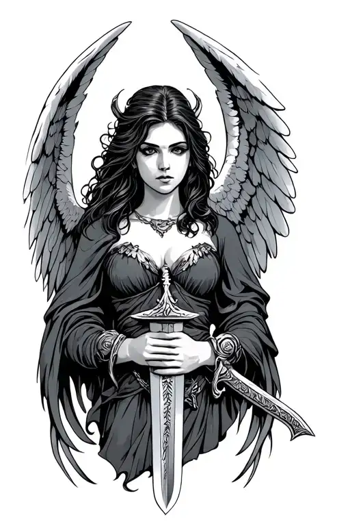 Good And Evil Female Angel Holding A Sword