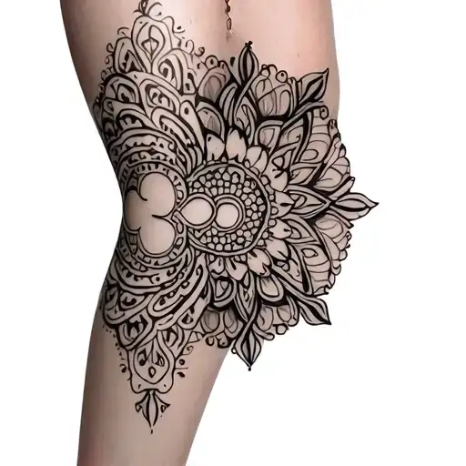 Design For A Female Leg With Mandalas Of Considerable Size Or That Combine With Ornamental Shapes