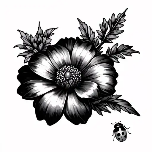 Violet Flower With Ladybug Perched