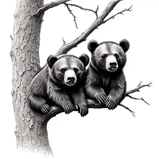 Two Bear Cubs In A Tree