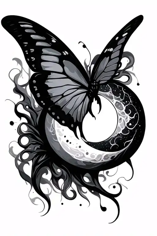 Edgy Butterfly Smoke Moon Phase Design