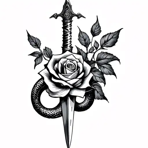 Dagger And Rose And Snake On Upper Arm