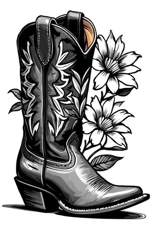 Cowboy Boot With Flower In Color