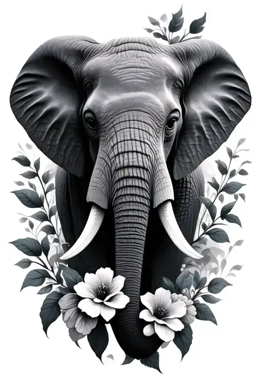 Realistic Elephant Head With Flowers Intertwined