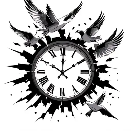 Crack Clock With Doves Flying Out