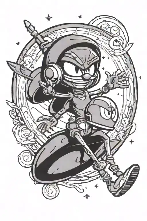 Marvin The Martian And Tweety Bird With The Moon Surrounded