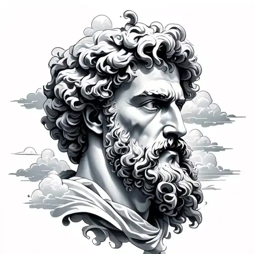 Marcus Aurelius Half Face With Hourglass And Clouds