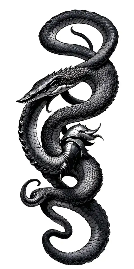 Knight Fighting A Snake Coiled