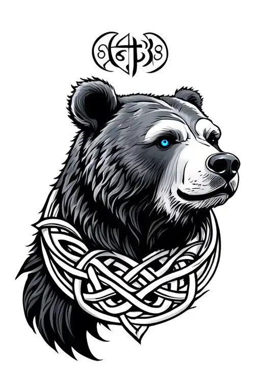 Irish Celtic Bear Head With Blue Eyes And Celtic Knotwork Around It
