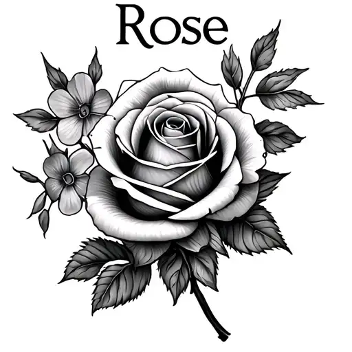 A Rose Wirh The Name Rose In The Middle Surrounded By Violets