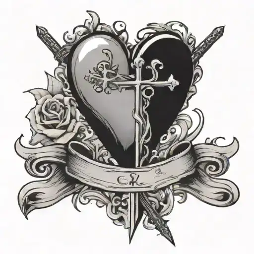 A Heart With A Sword Going Through One End And A Cross Coming Out The Other