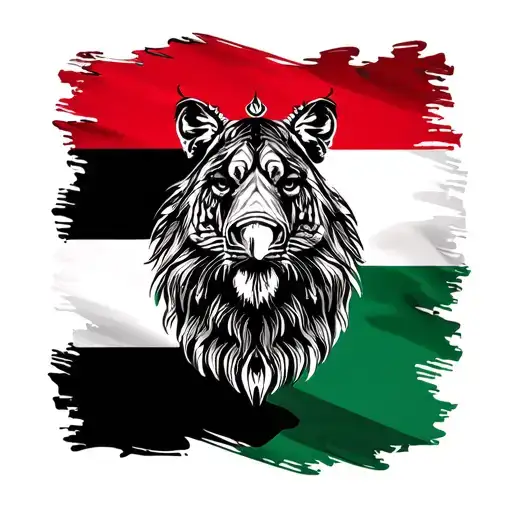 Iraqi Color Style Flag With National Animal