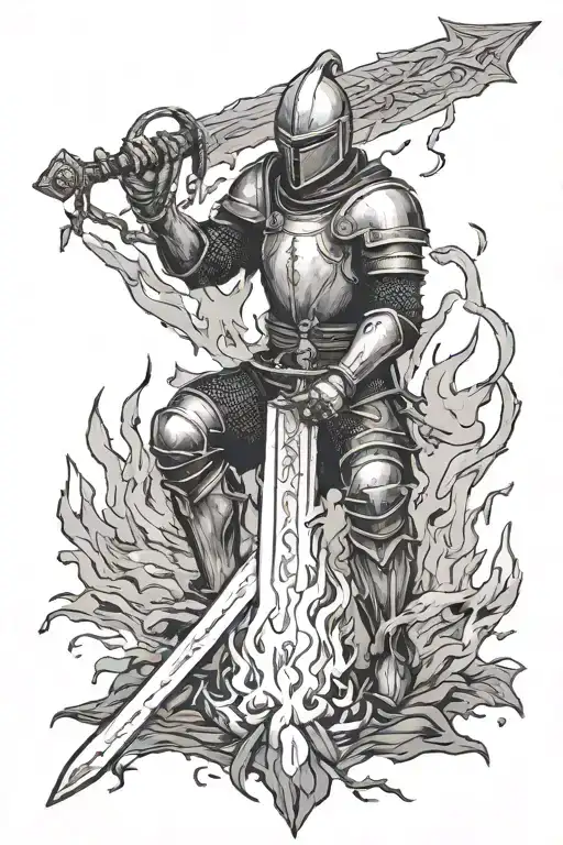 Black And Grey Dark Souls Bonfire With Sword And Background Black