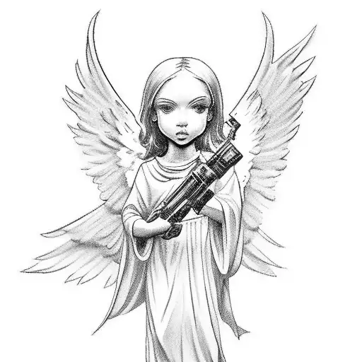An Angelic Figure Holding A Golden Gun