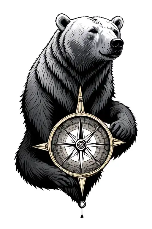 Polar Bear And Compass Intertwined