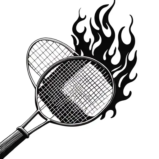 Badminton Racket And Shuttle With Fire
