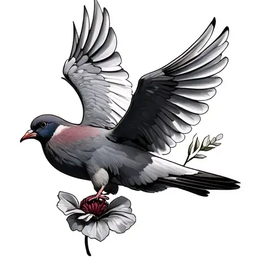 Dove Flying With Dianthus