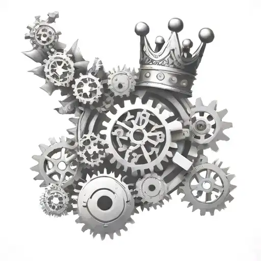 Mechanical Gears And Cogs Forming The Shape Of The Letters Ppzz With A Crown On Top