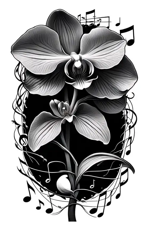 Orchid Blooming Underwater Surrounded By Music Notes