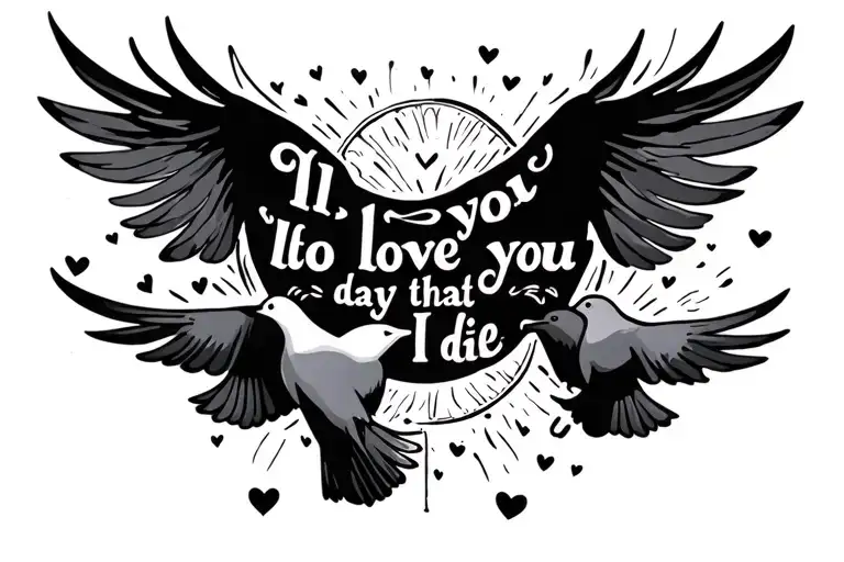 I'll Love You To The Day That I Die Circled By Small Doves And Little Hearts