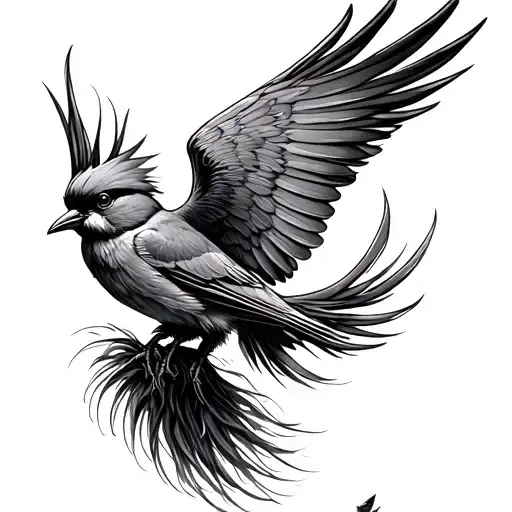 Bird Spread Wings From Above Fluffy Long Tail