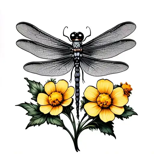 Dragonfly With Buttercups