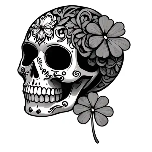 Sugar Skull With Clover Design Inspired
