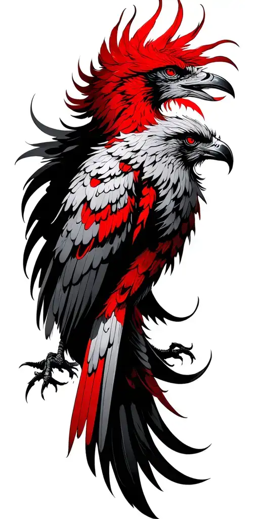 Phoenix With Small Details In Red And Black