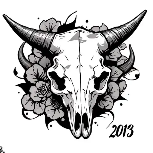 Long Horn Bull Skull And Date