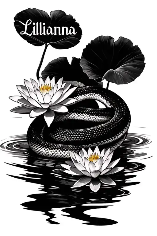 Water Lillies With Snake And Lillianna Written Inside