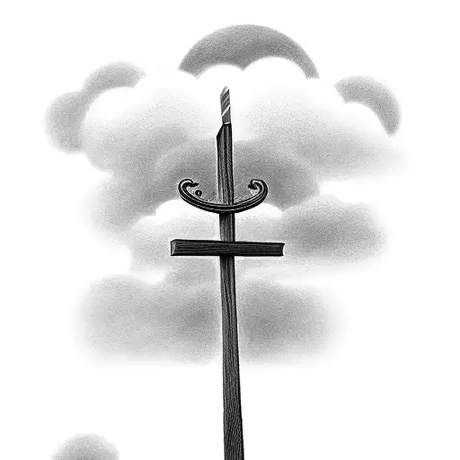 A Silhouette Of Jesus Carrying A Cross Against A Backdrop Of Clouds