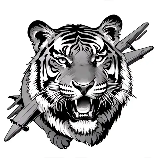 Tiger Plus Plane Flying In The Sky