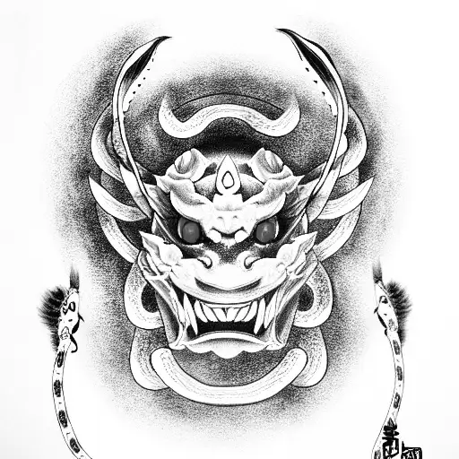 Hannya Mask With Snake And Katana