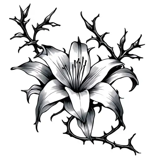 Lily On Vine Of Thorns Wrapped Loosely