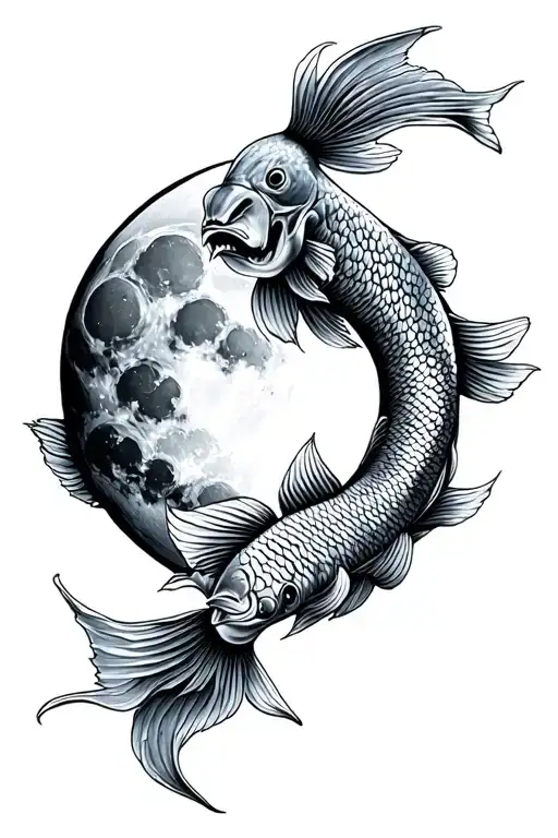 Raava And Ba'ath Koi Fish Around Full Moon Moon Phase