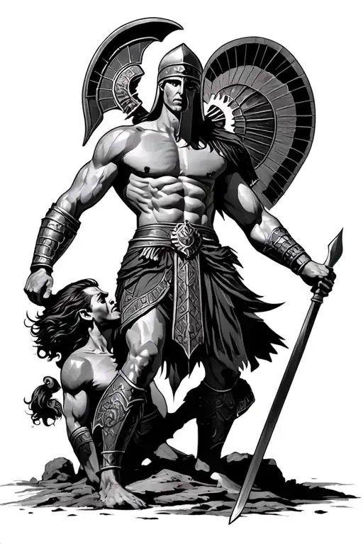 Spartan Warrior Standing On Defeated Enemy