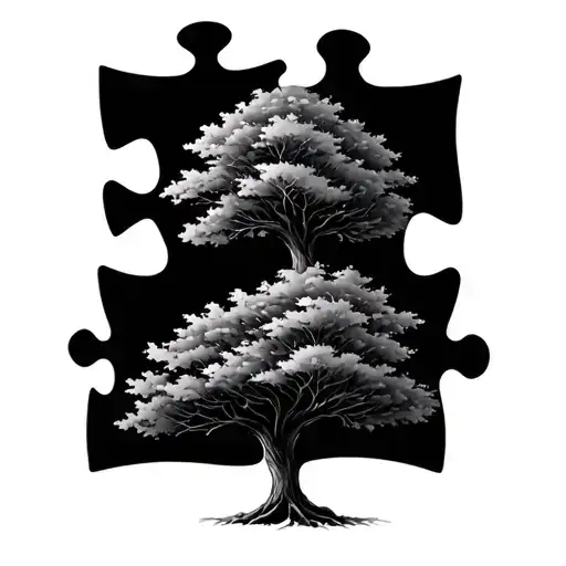 Mini Tree Growing With 2 Puzzle Pieces Forming