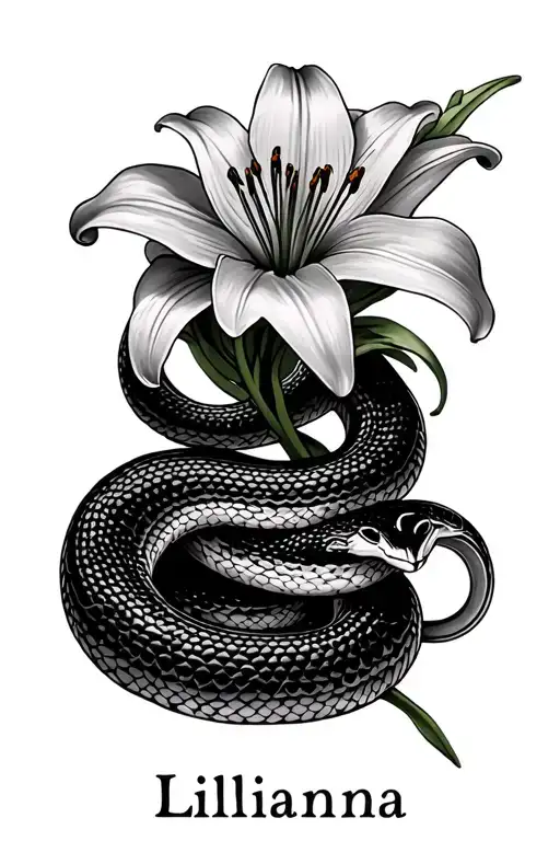 Lillies With Snake And Lillianna Written Inside Symbolizing