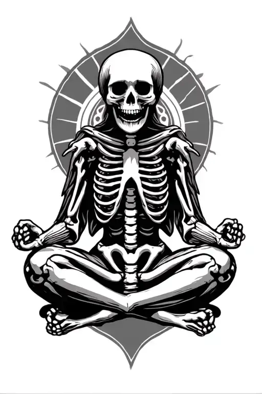 Medieval Skeleton Meditating Woodcut Style Design