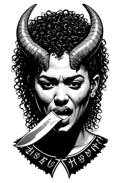 Curly Hair Puerto Rican Horns And Licking A Knife