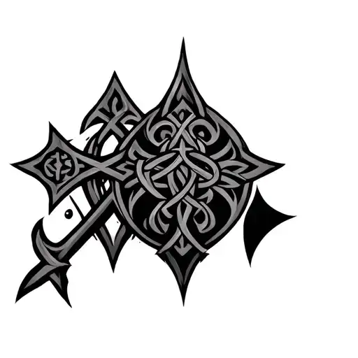 Distressed Armor Shoulder Tattoo With Celtic Crosses