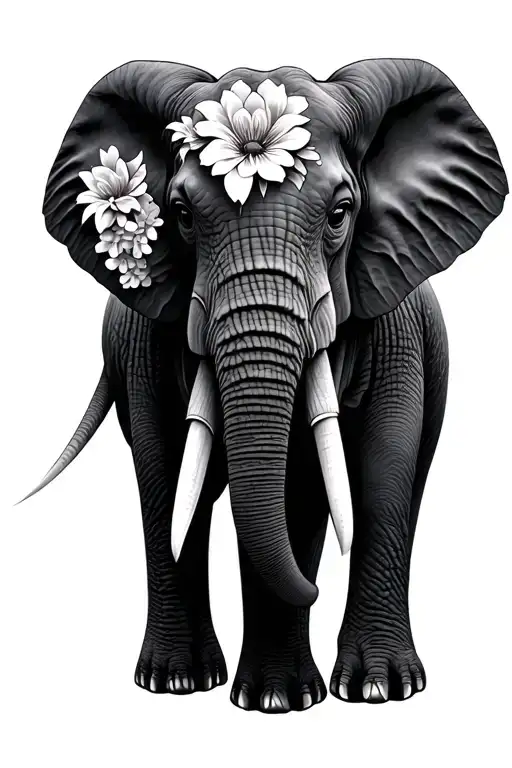 Realistic Elephant Head With Flowers Intertwined