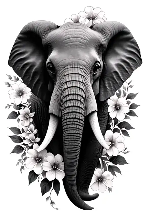 Realistic Elephant Head With Flowers Intertwined