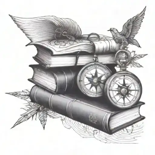 Book Stack With Compass Rose