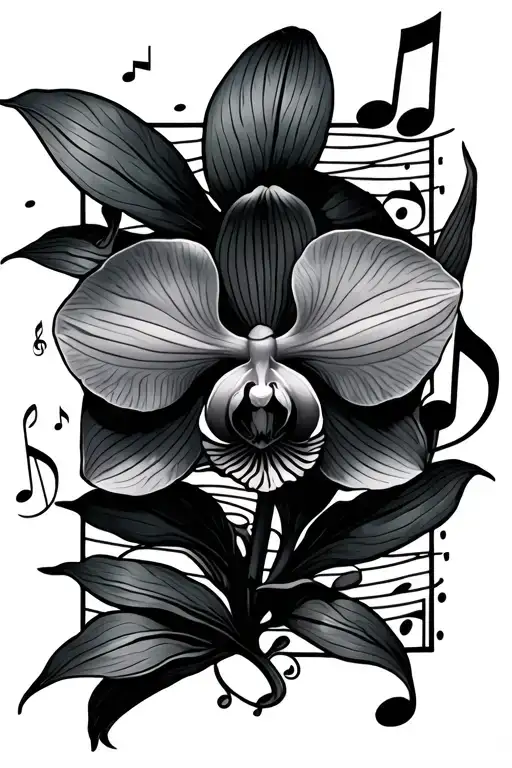 Orchid Blooming Underwater Surrounded By Music Notes