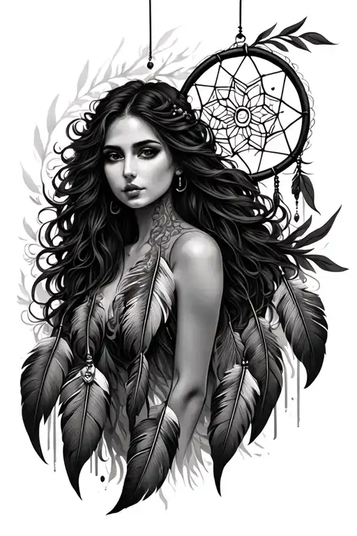 Half Mood Dream Catcher Entangled In A Beautiful Woman