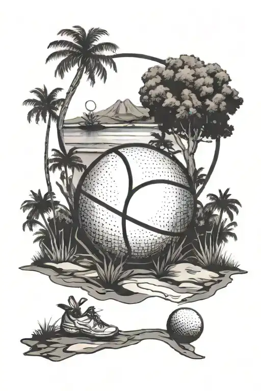 A Scenic Outdoor Landscape With A Hidden Basketball And Golf Ball In The Background
