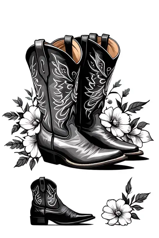 Western Background Cowboy Boots With Flowers